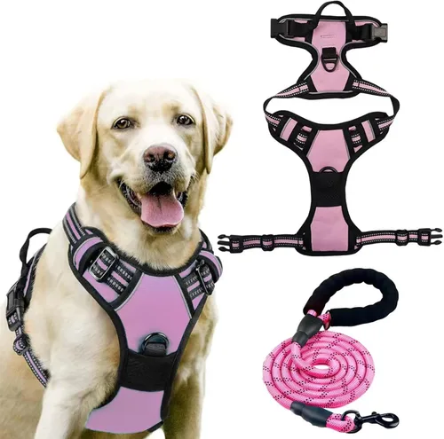 Vista 11 de Dog Harness, No Pull Large, Release on Neck, Front Back Clips Dog Vest Harness Reflective Adjustable Padded,for Outdoor Walking Training(L,Black)