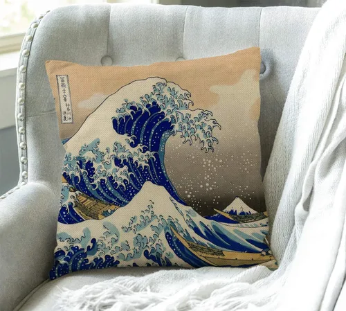Vista 3 de Swono Hokusai The Great Wave - Funda de cojín de lino y algodón de 18 x 18 pulgadas para sofá