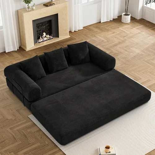 Vista 11 de DAMAIFROM - Sofá cama convertible sin huesos, color beige y blanco 80" Corduroy Modular Compressed Futon Sofa Bed, Pull-Out Cloud Loveseat with