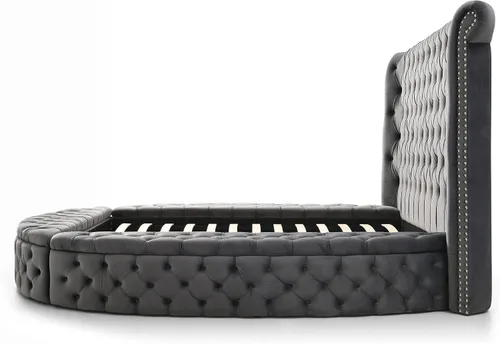 Vista 3 de Better Home Products Elizabeth - Cama Queen redonda de terciopelo de 91 x 101 pulgadas, color gris Negro