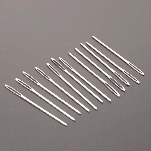 Vista 2 de yueton 40 agujas de hilo de metal grandes de 2.7 pulgadas para tejer proyectos de ganchillo (extremo plateado)