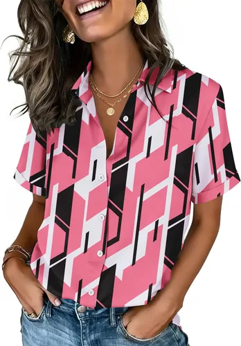 Vista 13 de Zeagoo Camisas con botones para mujer, de manga corta, cuello en V, elegantes y casuales