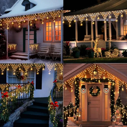 Vista 7 de Decoración de luces de Navidad al aire libre de 13.8 pies, 200 luces LED con 12 estrellas, 8 modos de luces de hadas regulables para decoración