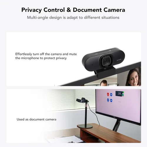 Vista 8 de NUROUM Cámara web V32AF 4K para PC, FOV ajustable, CMOS premium, enfoque automático de encuadre, micrófonos con cancelación de ruido, cámara web USB