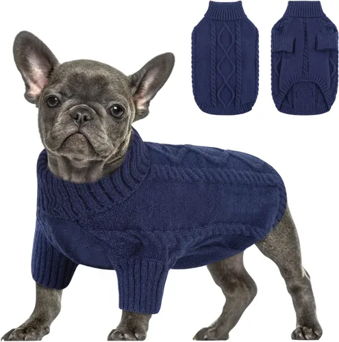 Vista 9 de Queenmore - Suéter de punto trenzado con cuello alto para perros pequeños, para climas fríos, para chihuahua, bulldog, teckel, carlino y yorkie, XS