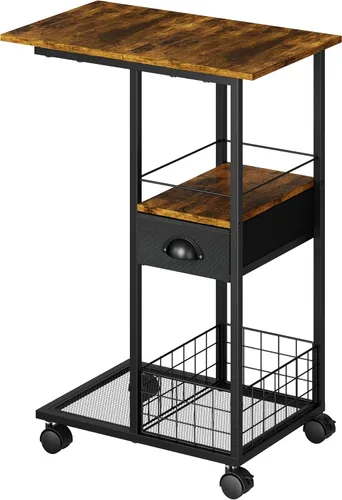 Vista 14 de Mesa de centro rodante con parte superior de madera doble ancha de gran tamaño, bandeja de TV móvil con cajón de almacenamiento y ruedas para sofá
