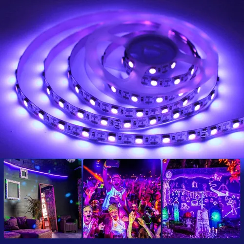 Vista 5 de iNextStation Tira de Luz LED UV Negra USB, 2M/6.6 pies 5V SMD5050 LEDs 395nm-405nm Tira de Luz Negra para Fluorescente, Curación de Impresión 3D