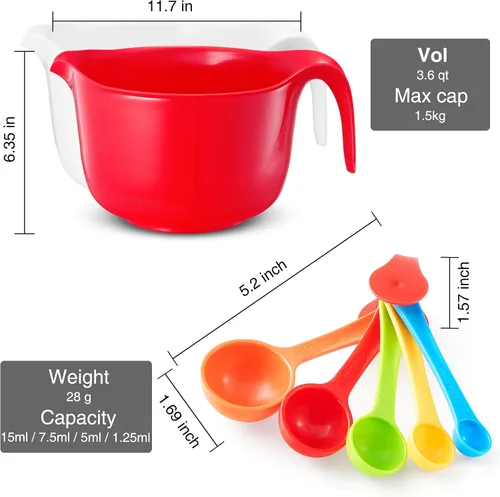Vista 6 de 9 piezas tazones grandes para mezclar con asas, 3.6 qt - Tazones de plástico anidables para cocina, tazones ligeros para masa, fáciles de limpiar