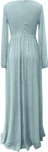 Vista 5 de Vestido bohemio para mujer, Brillante, Vestidos Fiesta cóctel, lentejuelas, fluido, largo, midi, cintura fruncida