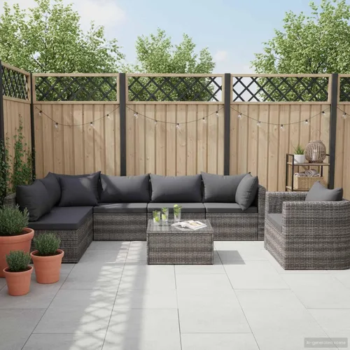 Vista 11 de Ensemble de Salon 5 Pièces en Simili-Rotin Gris PE Pour Jardin et Terrasse, Résistant aux Intempéries avec Coussin Amovible, Table Basse en Verre et