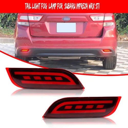 Vista 3 de Lente roja LED parachoques trasero reflector luz niebla cola lámpara de freno compatible con Subaru 2008-2014 WRX/STI, 08-up Impreza, 13 en adelante