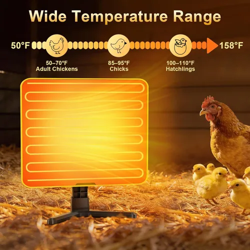 Vista 2 de Placa de cría para pollitos, placa de calor para pollitos de 50 a 158 ℉ con termostato inteligente, calentador de panel de calefacción radiante