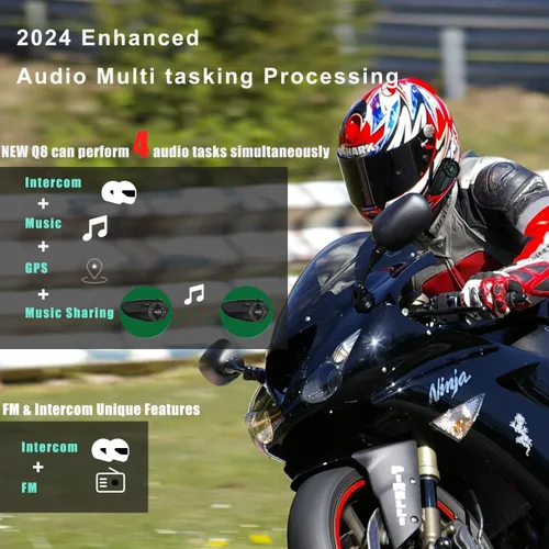 Vista 2 de SolaMr Q8 - Auriculares Bluetooth para casco de motocicleta, 230 horas en espera, sistemas de comunicación de malla para 6 conductores