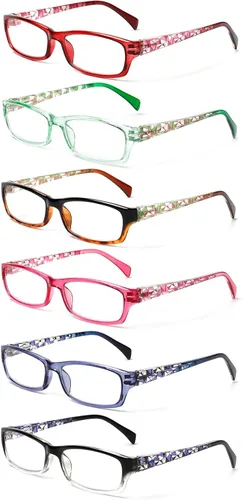 Vista 10 de Kerecsen Gafas de lectura, 5 pares de lentes de lectura de moda para mujer, bisagra de resorte con patrón impreso para mujer (5 marrones, 0.5, x)