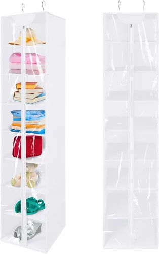 Vista 9 de Organizador colgante de PVC transparente de 8 niveles con cremallera, estantes de almacenamiento de suéter con cubierta, organizador de zapatos