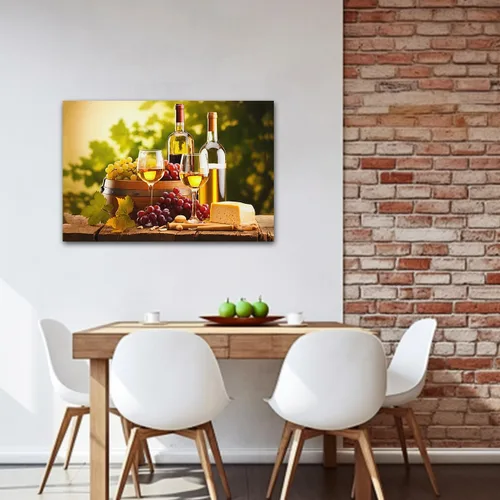 Vista 3 de CXHOSTENT Lienzo decorativo para pared de vino tinto, uvas frescas, frutas y copas de vino, pintura de paisaje campestre para comedor