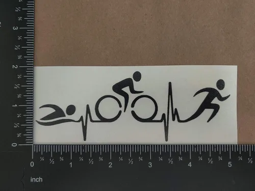 Vista 6 de Paquete de 4 calcomanías de triatlón: Ciclo de natación Correr, TRI, latido del corazón de triatlón (negro, pequeño ~ 3.5")