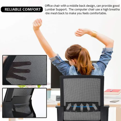 Vista 5 de Silla ergonómica de oficina de escritorio barata para el hogar, silla de malla simple, soporte lumbar, taburete ajustable ejecutivo moderno, silla