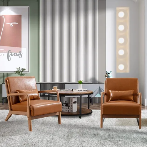 Vista 16 de ANJ ANJHOME Silla moderna de mediados de siglo, estilo Accent, con asiento de tela cómoda para sala de estar con estructura de madera maciza, sillón