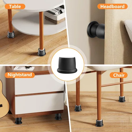 Vista 5 de Elevadores ajustables de cama para muebles, de 1.6 a 2.6 pulgadas, color negro, plástico duradero, antideslizantes, de 2 pulgadas, tapón de cabecera