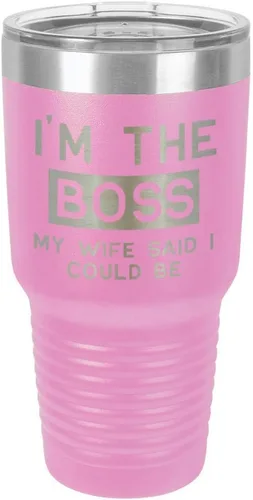 Vista 20 de I'M The BOSS MY WIFE SAID I COULD BE 30 oz vaso con paja y tapa superior deslizante de acero inoxidable taza de viaje de acero inoxidable