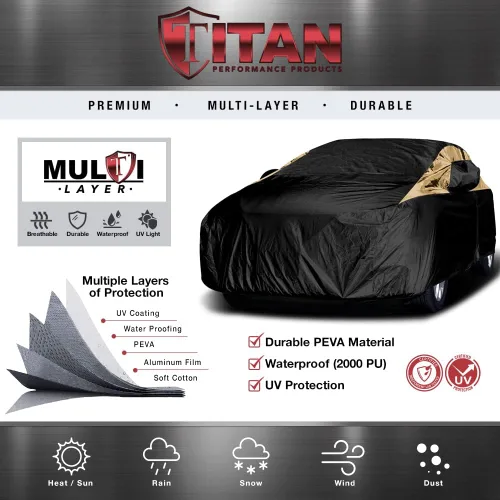 Vista 4 de Titan Premium - Funda de coche PEVA multicapa para sedanes compactos de 176 a 185 pulgadas. Impermeable, protección UV, forro protector