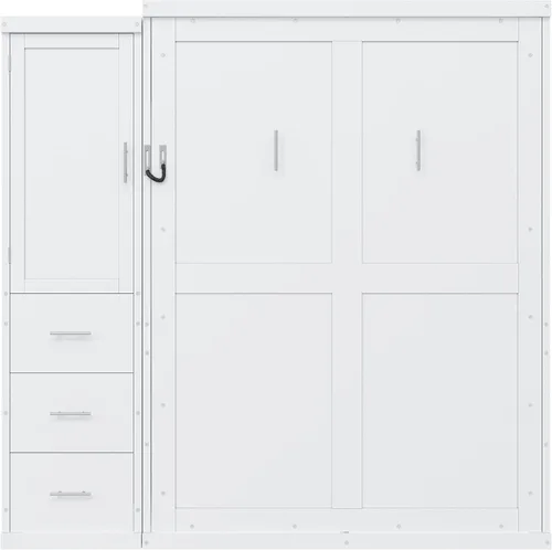 Vista 7 de Cama Murphy de tamaño matrimonial con armario de almacenamiento, ropa y 3 Blanco