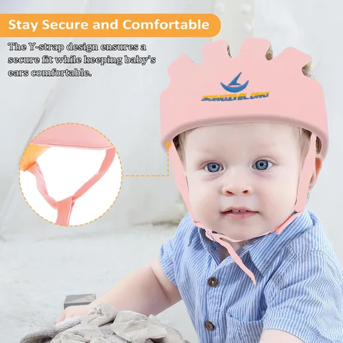 Vista 5 de Protector de cabeza de bebé ajustable, cascos para gatear y caminar, casco ligero de seguridad para bebés, para saltar, correr, transpirable, Rosa
