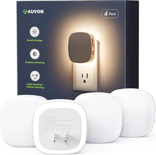 Vista 10 de AUVON - Luz nocturna LED enchufable con retroiluminación y sensor de movimiento y sensor de atardecer a amanecer, luz nocturna regulable de luz