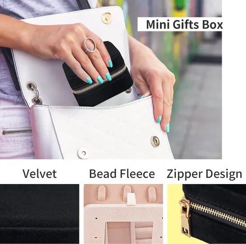 Vista 7 de Joyero de terciopelo de viaje con espejo mini estuche de regalo para mujeres y niñas pequeñas cajas organizadoras portátiles para anillos aretes