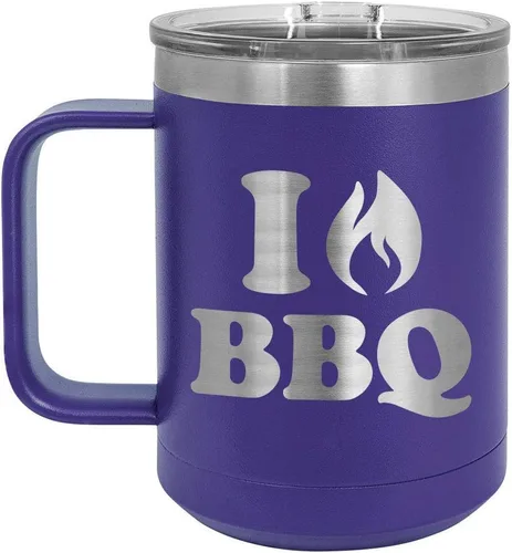 Vista 10 de I Love BBQ Black Taza de café de 15 oz con tapa deslizante Taza de café de viaje aislada Idea de regalo para barbacoa y parrilla para hombres