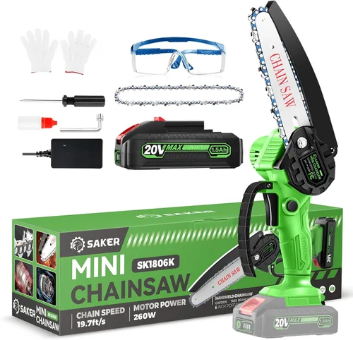 Vista 11 de Saker Mini motosierra inalámbrica de 6 pulgadas con interruptor de bloqueo de seguridad, motosierra eléctrica inalámbrica, motosierra pequeña