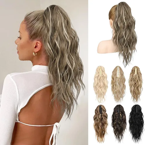 Vista 9 de LONAI Extensión de cola de caballo, extensiones de cola de caballo de 18 pulgadas con clip de garra ondulada ZJ001, longitud al hombro, extensiones