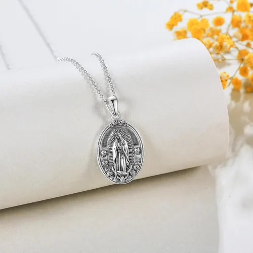 Vista 4 de YAFEINI Virgen De Guadalupe - Collar de plata de ley 925 para madre y María, joyería de Virgencita, regalo para el día de Acción de Gracias