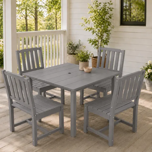 Vista 10 de Juego de comedor al aire libre HDPE para 4, mesa cuadrada y Negro