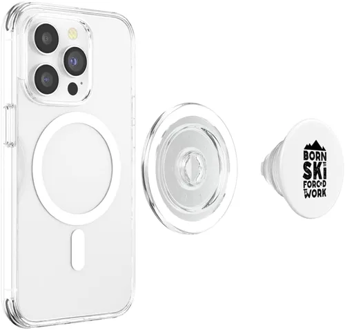 Vista 4 de Born for skiing forced to work Apres ski skis PopSockets MagSafe PopGrip for iPhone