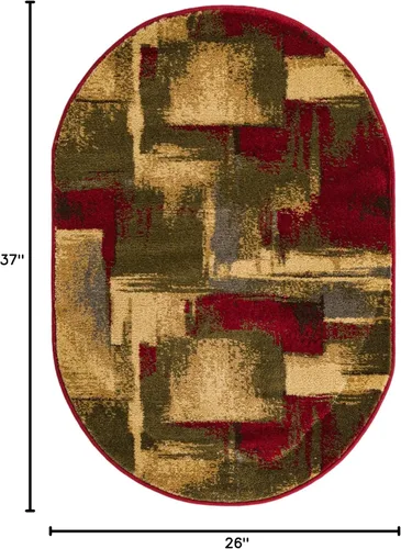 Vista 2 de Unique Loom Barista Collection - Alfombra de área Timor (2 pies 2 pulgadas x 3 pies 1 pulgada, ovalada, multicolor y rojo)