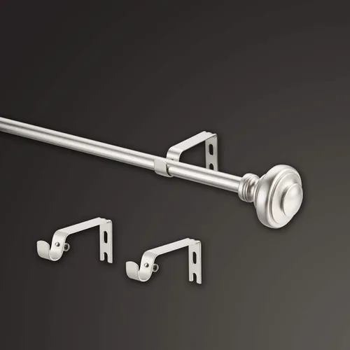 Vista 2 de MODE Simplicity Collection - Juego de cortineros de 5/8 pulgadas de diámetro con pomo de puerta y barra de cortina ajustable de acero para montar