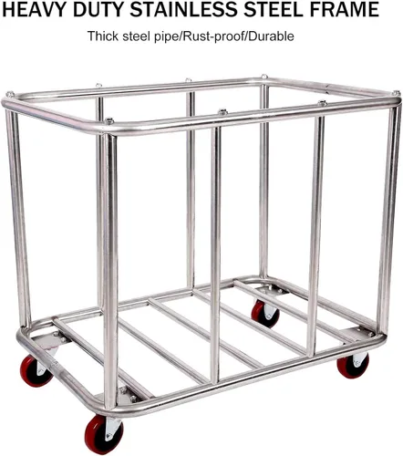 Vista 5 de Cesta de lavandería con ruedas de 105 galones, carrito comercial de gran capacidad para ropa resistente de 400 litros con marco de acero inoxidable