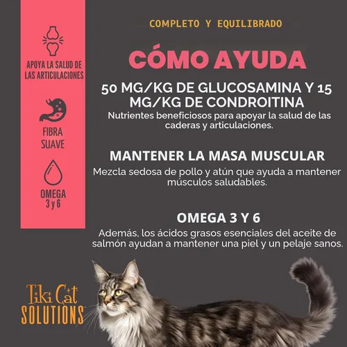 Vista 6 de Tiki Cat Solutions Mobility Mousse, receta de pollo y atún en caldo, formulada para apoyar articulaciones saludables, alimento húmedo funcional