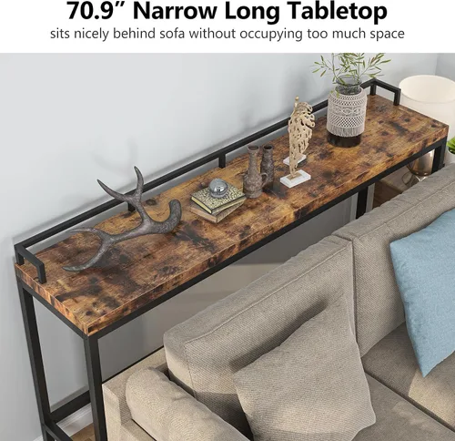 Vista 6 de Tribesigns Mesa de sofá extra larga de 70.9 pulgadas, mesa consola estrecha detrás del sofá, mesa de entrada industrial rústica para sala de estar