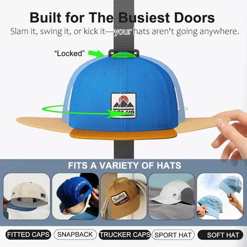 Vista 4 de AXU Perchero para puerta, organizador de sombreros para gorras de béisbol, organizador de almacenamiento de sombreros sobre la puerta, capacidad