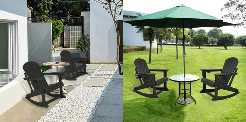 Vista 7 de Adirondack - Silla mecedora para patio al aire libre, sillas Adirondack de plástico HDPE resistente a la intemperie, silla de césped para porche