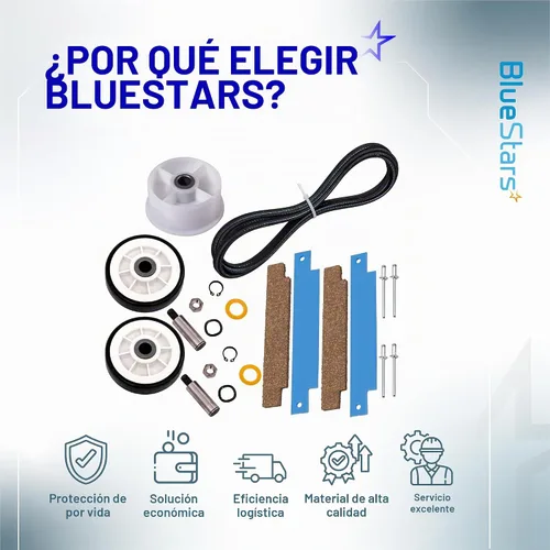 Vista 11 de Kit de rodillos de secadora BlueStars 12001541 303373, kit de rodamientos de tambor 306508, polea tensora WP6-3700340 y cinturón de tambor