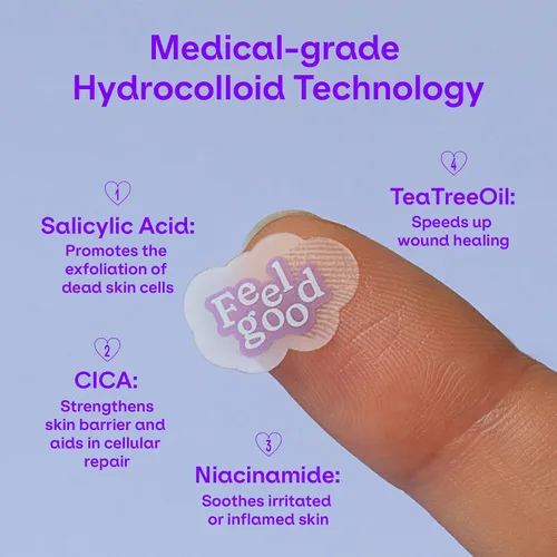 Vista 4 de Lindos parches de espinillas para la cara, parches hidrocoloides para el acné estilo tatuaje (juego de parches de confianza) con diseños