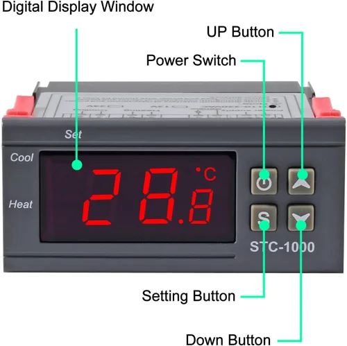 Vista 2 de UMLIFE 2 Pack STC-1000 10A DC 12V Controlador de temperatura digital LED, termostato con interruptor de control, 2 salidas de relé y sensores