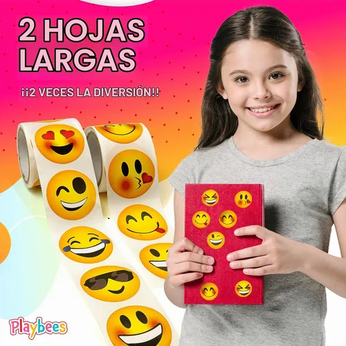 Vista 4 de Playbees Pegatinas de Emoticon - 2 Rollos - Favores de Fiesta para Niños, Premios de Juegos, Juguetes Novedosos, Decoración de Pared, Scrapbooking