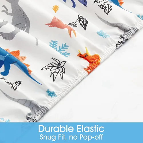 Vista 4 de BYSURE Juego de sábanas tamaño individual para niños (dinosaurio, naranja y azul), juego de sábanas de 3 piezas de fácil ajuste con bolsillo