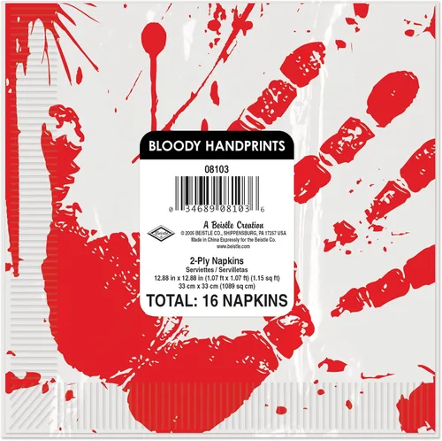 Vista 5 de Beistle Bloody Handprints - Servilletas de almuerzo, talla única, color Huellas sangrientas