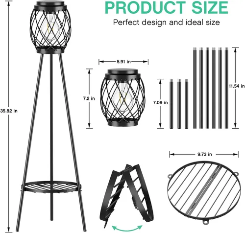 Vista 2 de MXwcy Lámpara de pie solar con soportes para plantas, luces solares para exteriores con bombillas LED Edison vintage, luces de jardín resistentes a